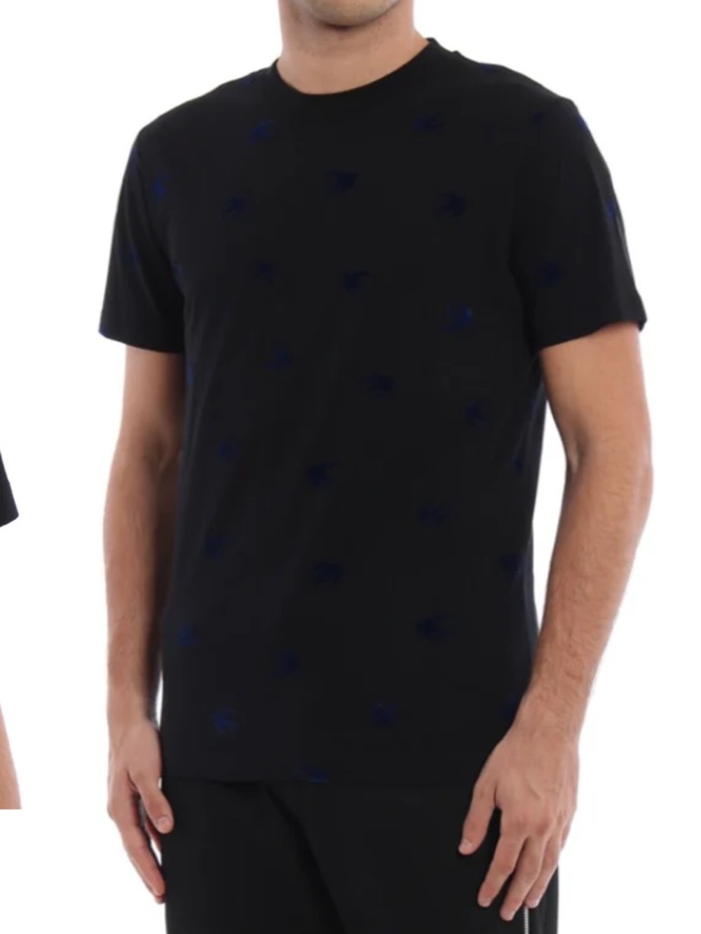 McQ Alexander McQueen Flocked Swallow Blue T-Shirt Black Size Large
